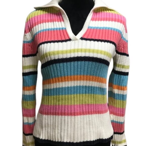 Vintage Tommy Hilfiger Ribbed Striped Sweater Medium Preppy Y2K Retro Pullo - Picture 3 of 10